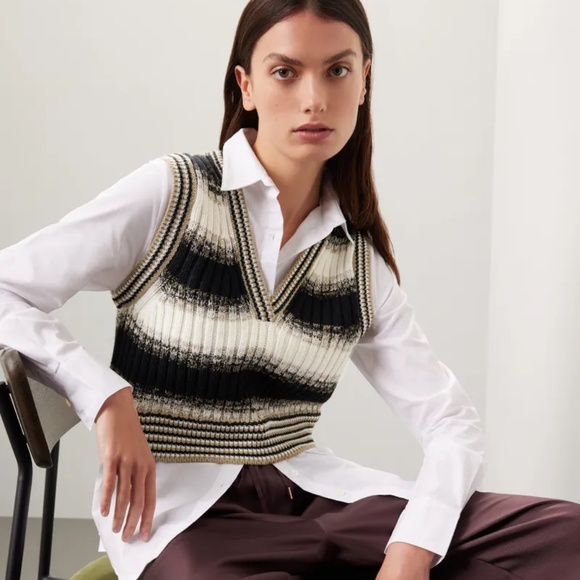 Veronica Beard Kendall Spear Mixed Media Sweater Vest Top - Picture 1 of 11